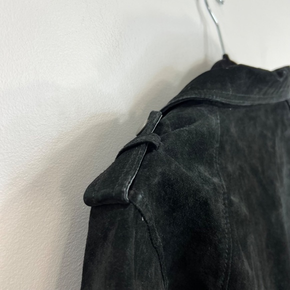 Vero Moda Jeans black suede leather cropped asymmetrical zipper moto jacket L - Picture 9 of 14